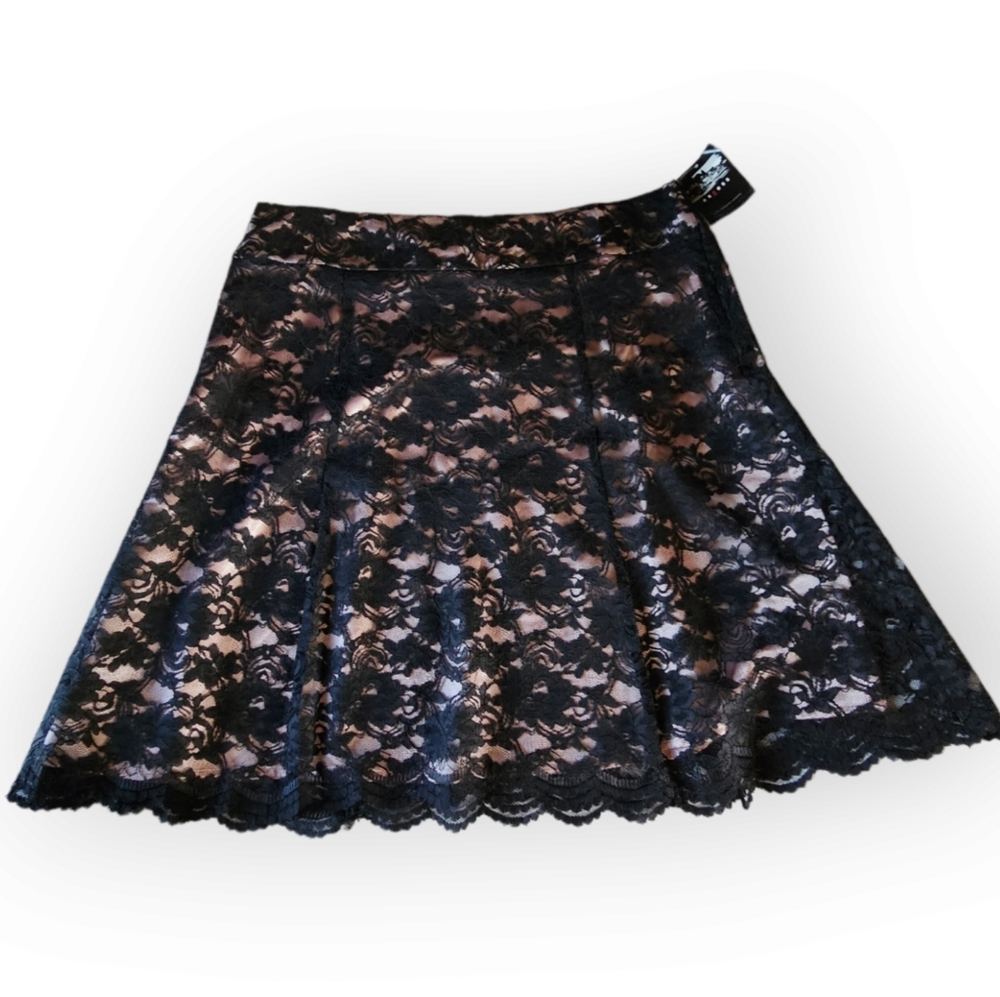 Liz Claiborne Axcess Plus Size Black Lace Pink Satin Skirt Size 16 NWT